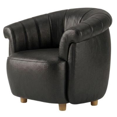 Poltrona Decorativa Alce Courino Bege com Pés de Madeira Milani Movelaria