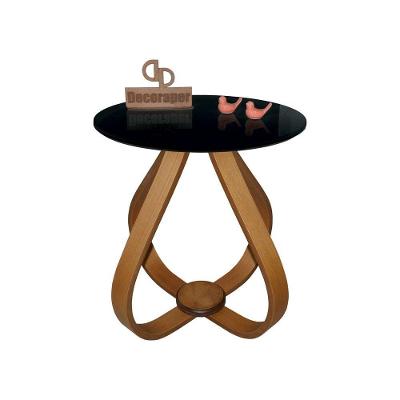Mesa Lateral Cebola Redonda Vidro MDF Madeira 50CM Preto Decoraper