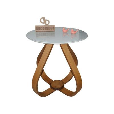 Mesa Lateral Cebola Redonda Vidro MDF 50CM Off White Decoraper