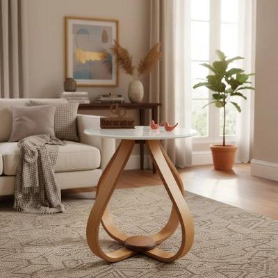 Mesa Lateral Bela Alice Redondo Vidro MDF Madeira 45CM Branco