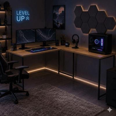 Mesa em l Orion Industrial sem Gavetas MDF-MDP 130CM Preto KLM Store