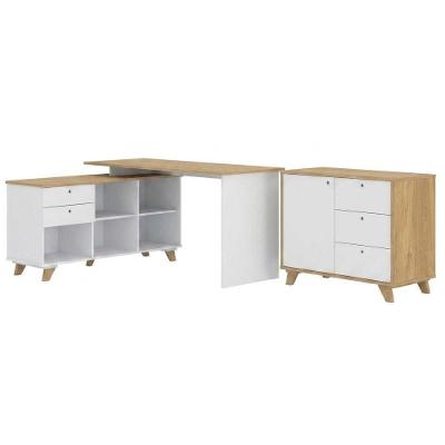 Mesa Escrivaninha em l Lugano Gold Moderno 1 Gaveta MDP Branco Artany