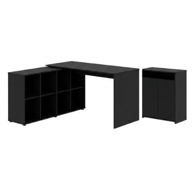 Mesa Escrivaninha em l Cool Nero Moderno MDP 140CM Preto Artany com Balcão 60CM