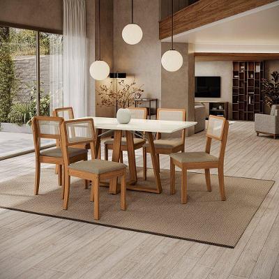 Mesa de Jantar Gardeni 6 Lugares Retangular MDF e Vidro 160CM Offwhite Kappesberg