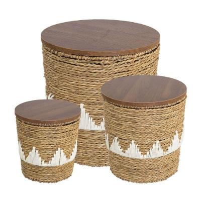 Kit 3 Mesas de Apoio Cusco Redondo Madeira Fibra Natural 40CM OR Design