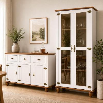 Kit Aparador Buffet e Cristaleira Alegra 5 Portas MDF Off White Nogueira Lyam Decor