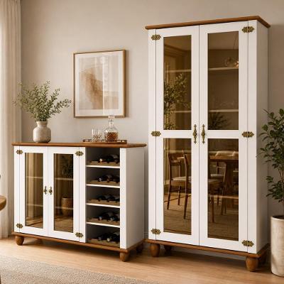 Kit Aparador Buffet e Cristaleira Alegra 4 Portas MDF Pinus 135CM Off White Lyam Decor
