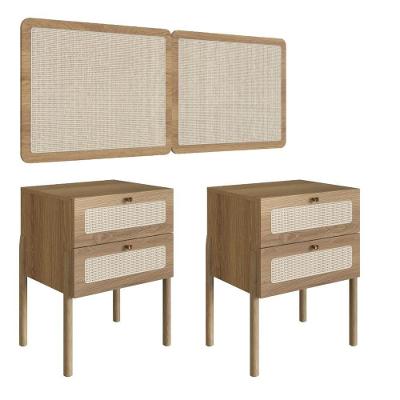 Kit Mesa e Cabeceira Solteiro Oslo 2 Gavetas MDP Moderno Marrom Base Dourada 90CM Artesano Móveis