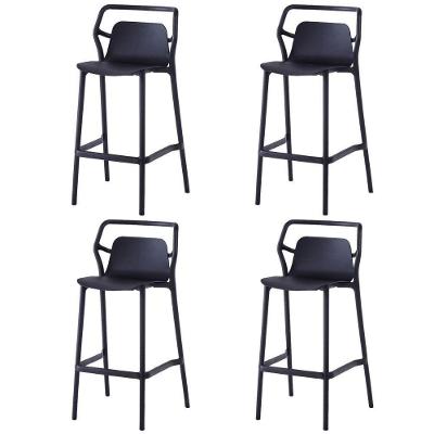 Kit 4 Banquetas Empilháveis Enjoy Assento Plástico Base Fixa com Encosto Preto Rivatti Móveis