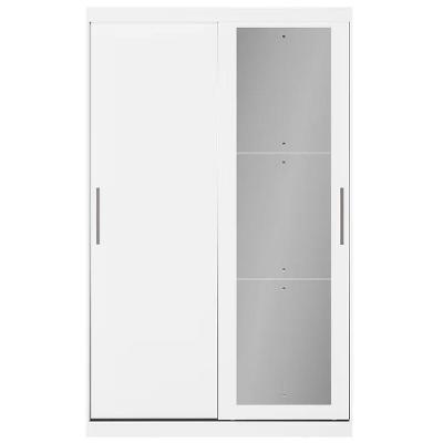 Guarda Roupa Solteiro Paris 2 Portas de Correr com Espelho 2 Gavetas MDP Branco Bartira Móveis 134CM