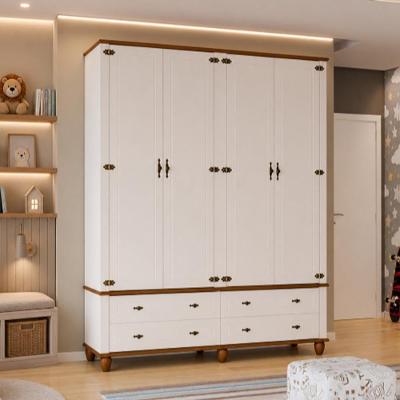 Guarda Roupa Solteiro Alegra S05 4 Portas 4 Gavetas MDF-MDP Off White Nogueira Lyam Decor