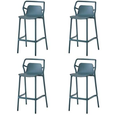 Kit 4 Banquetas Empilháveis Enjoy Assento Plástico Base Fixa com Encosto Azul Rivatti Móveis
