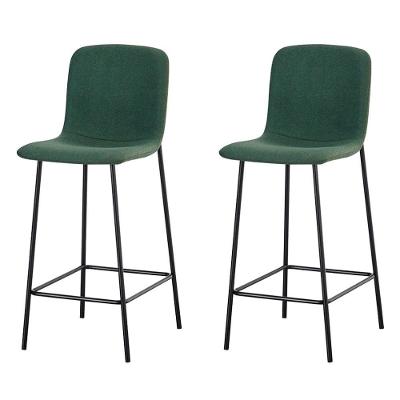 Kit 2 Banquetas Altas Celeste em Bouclé Verde Oliva com Base em Aço com Encosto Rivatti Móveis