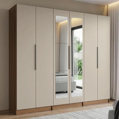 Guarda Roupa Modulado Neo 6 Portas de Bater com Espelhos 4 Gavetas MDP Rustic-crema Madesa 240CM