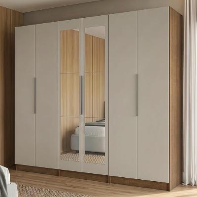 Guarda Roupa Modulado Neo 6 Portas com Espelhos 6 Gavetas MDP Rustic-crema Madesa 240CM