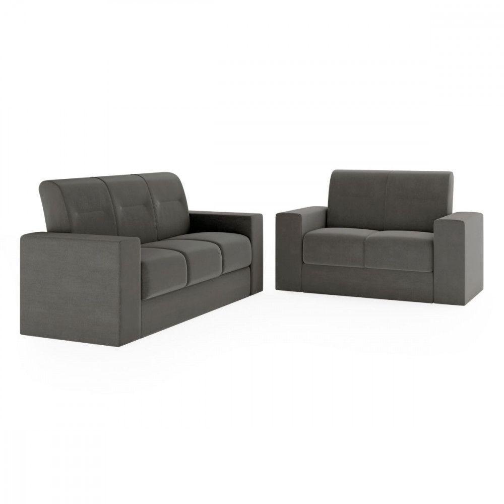 Sofá 2 E 3 Lugares Recife Veludo Cinza Mamflex Cinza - 1