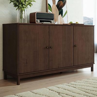 Buffet Aparador Vitalis Moderno 3 Portas Madeira Maciça 160CM Café Mpozenato