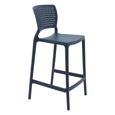 Banqueta Alta Serena Assento em Polipropileno Base Fixa com Encosto Azul Navy Tramontina