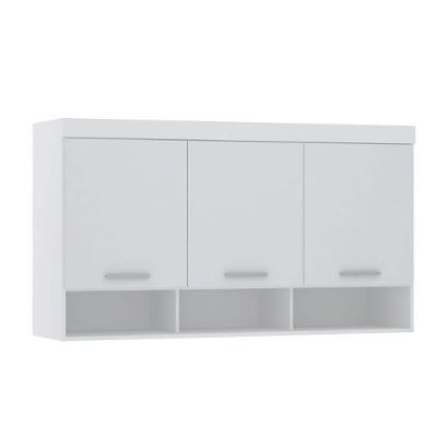 Armário Aéreo Maleiro Alpes 145CM 3 Portas Correr MDP MDF Branco Luciane Móveis