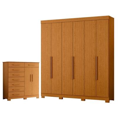 Guarda Roupa Casal Vinci 6 Portas com Cômoda Verona 8 Gavetas MDP Cinamomo Albatroz Móveis