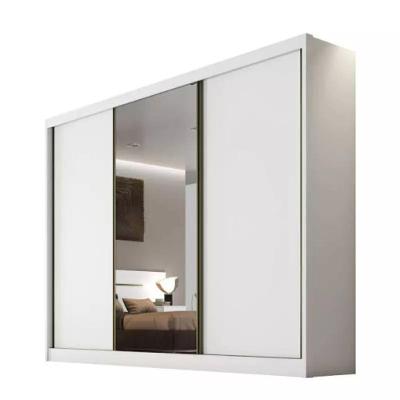 Guarda Roupa Casal Sollo 3 Portas de Correr 6 Gavetas MDF com Espelho Neve Móveis Novo Horizonte