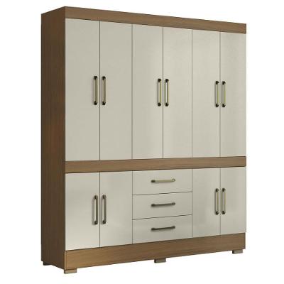 Guarda Roupa Casal Mônaco 10 Portas de Bater 3 Gavetas MDP Atacama Areia Aramóveis 178.8CM