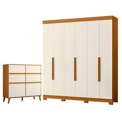 Guarda Roupa Casal Vinci 6 Portas Basculantes 3 Gavetas MDP Cômoda Sapateira Dora Cinamomo Off White