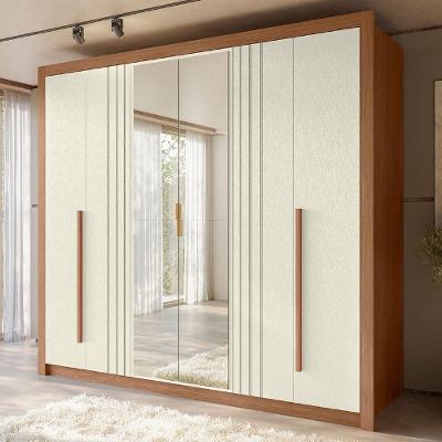 Guarda Roupa Casal Loretto S01 6 Portas de Bater com Espelho 3 Gavetas MDF MDP Jatobá-areia