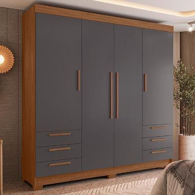 Guarda Roupa Casal Itajaí S01 4 Portas 6 Gavetas MDP Jatobá-grafite Mpozenato 192CM