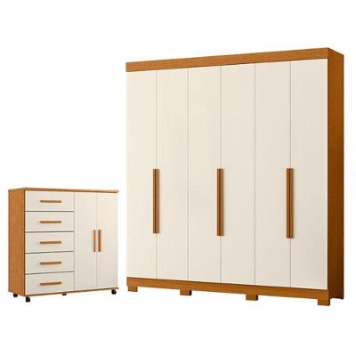 Guarda Roupa Casal Vinci 6 Portas de Bater 3 Gavetas MDP Cinamomo Off White Cômoda Toronto Albatroz