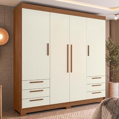 Guarda Roupa Casal Itajaí S01 4 Portas 6 Gavetas MDP Jatobá-areia Mpozenato 192CM