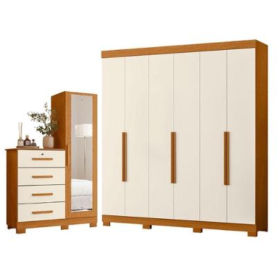 Guarda Roupa Casal Vinci 6 Portas de Bater 3 Gavetas MDP Cinamomo Off White com Cômoda Belize Plus