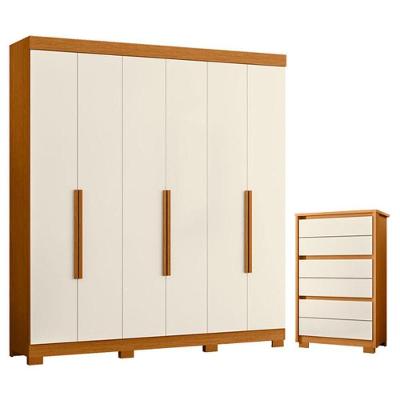 Guarda Roupa Casal e Cômoda Vinci 6 Portas 6 Gavetas MDP Cinamomo Off White Albatroz Móveis