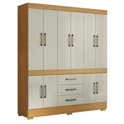 Guarda Roupa Casal Mônaco 10 Portas de Bater 3 Gavetas MDP Cinamomo Areia Aramóveis