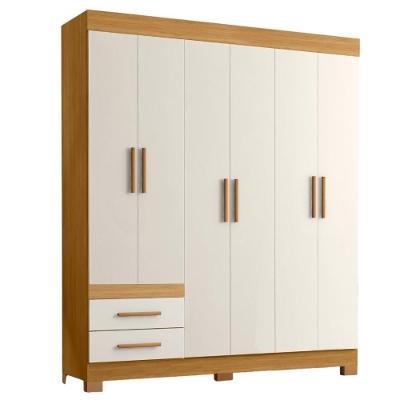 Guarda Roupa Casal New Recife 6 Portas de Bater 2 Gavetas MDP MDF Freijo Off Acetinado Poliman