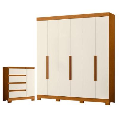 Guarda Roupa Casal Vinci 6 Portas de Bater 3 Gavetas MDP Cinamomo Off White com Cômoda Sapateira