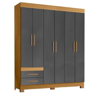 Guarda Roupa Casal New Recife 6 Portas de Bater 2 Gavetas MDP Grafite Acetinado Poliman Móveis 160CM