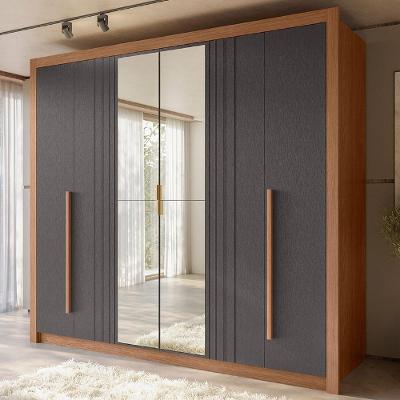 Guarda Roupa Casal Loretto S01 6 Portas de Bater com Espelho 3 Gavetas MDF-MDP Jatobá-grafite