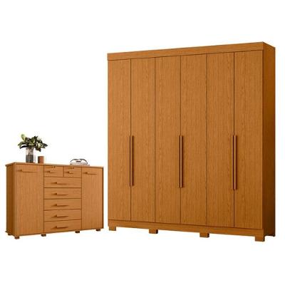 Guarda Roupa Casal Vinci 6 Portas Bater 3 Gavetas MDP Cinamomo com Cômoda Fontana Albatroz Móveis