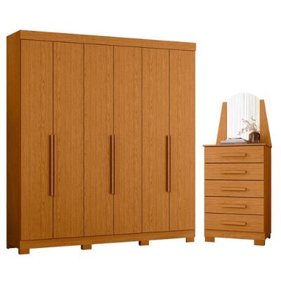 Guarda Roupa Casal com Cômoda Vinci 6 Portas de Bater 5 Gavetas MDP Cinamomo Albatroz Móveis