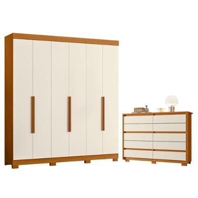 Guarda Roupa Casal e Cômoda Vinci 6 Portas 10 Gavetas MDP Cinamomo Off White Albatroz Móveis