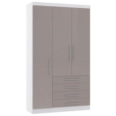 Guarda Roupa Casal Alpes 3 Portas de Bater 4 Gavetas MDP Branco Pf-cinammon Pf 132CM