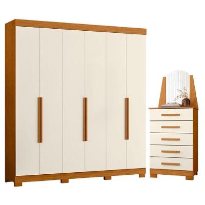 Guarda Roupa Casal com Cômoda Vinci 6 Portas de Bater 5 Gavetas MDP Cinamomo Off White Albatroz