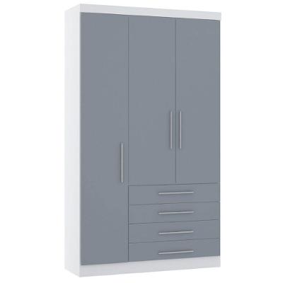 Guarda Roupa Casal Alpes 3 Portas 4 Gavetas MDP Branco Pf-grey Sky Pf Luciane Móveis 132CM