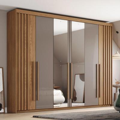 Guarda Roupa Casal Flex 6 Portas de Bater 4 Gavetas MDP com Espelho Nature-avelã Móveis Henn 252CM
