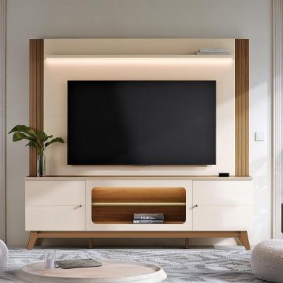 Estante Painel TV 70" 198CM MDP com LED Lugo Off White e Amêndoa Mpozenato