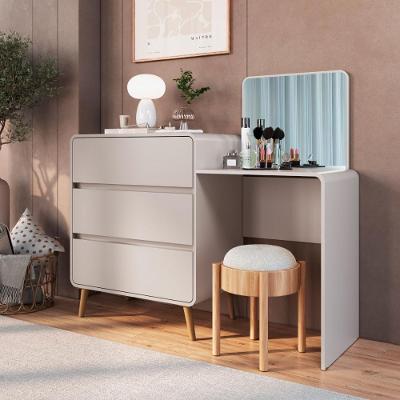 Cômoda Penteadeira Curve 3 Gavetas com Espelho MDF-MDP Bege Dalla Costa Móveis 134.8CM