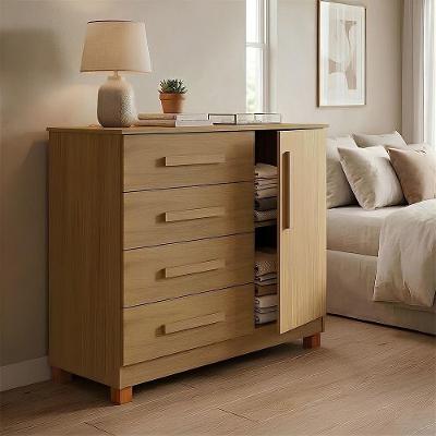 Cômoda Grécia 4 Gavetas MDF Puxador Metálico Amêndoa Infantile Móveis