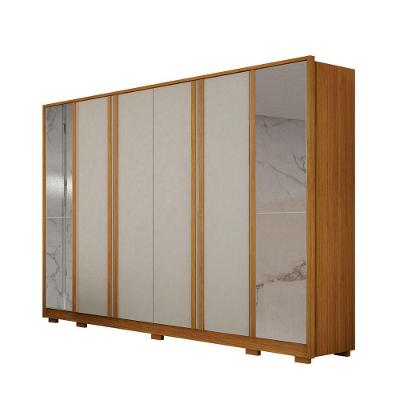 Guarda Roupa Casal Ares 6 Portas de Bater 6 Gavetas MDF com Espelho Cinamomo - Off White Leifer