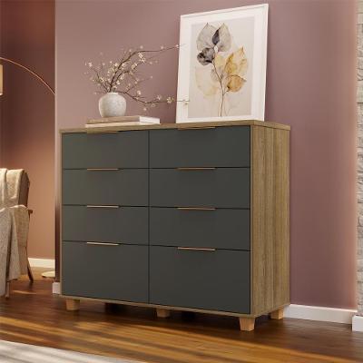Cômoda Dubai Intense 8 Gavetas MDF-MDP Puxador Alumínio Bege Vila Rica